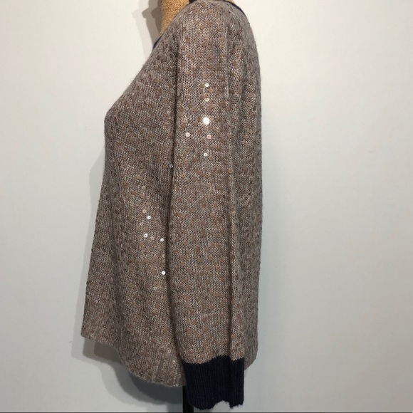 J. Crew Wool Blend Sequin Gray & Navy Sweater LG - Picture 4 of 10